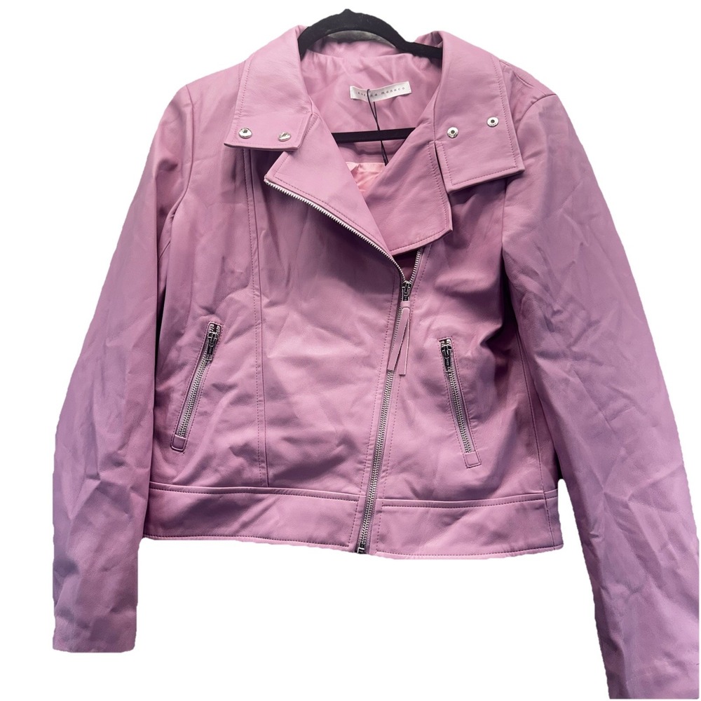 Susana Monaco Faux Vegan Leather Full Zip Moto Jacket Light Pink Small